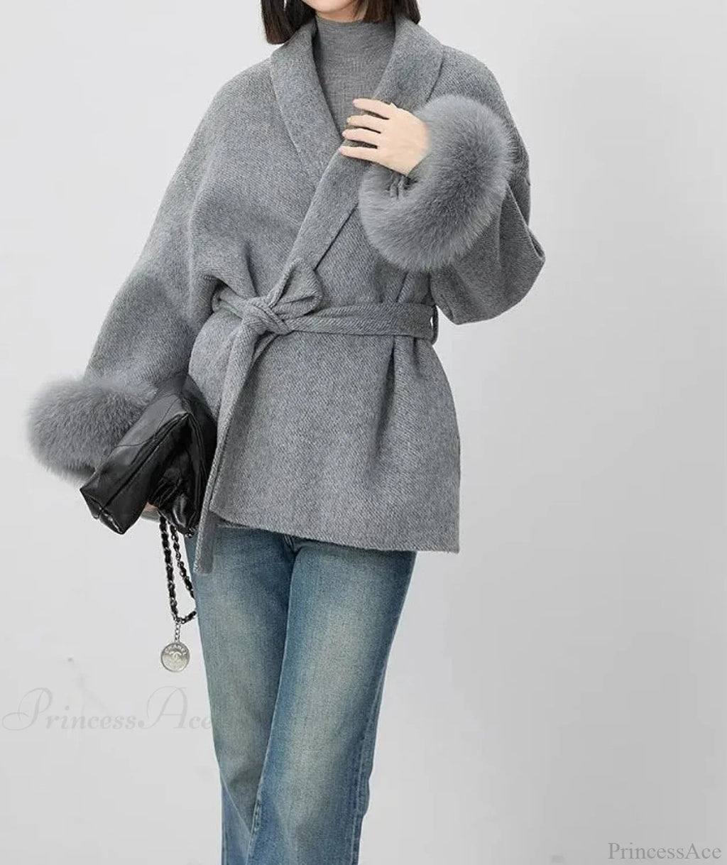 Cashmere Coat With Fur Cuffs Fox Overcoat