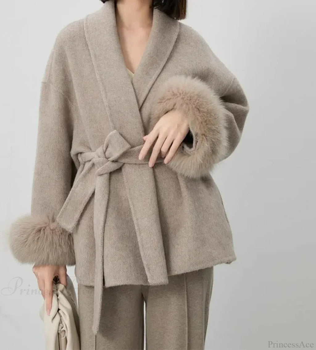 Cashmere Coat With Fur Cuffs Fox Overcoat