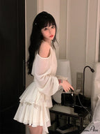 Casual Arm Autumn Korean Party Gown Long Mini Fairy Elegant Brief