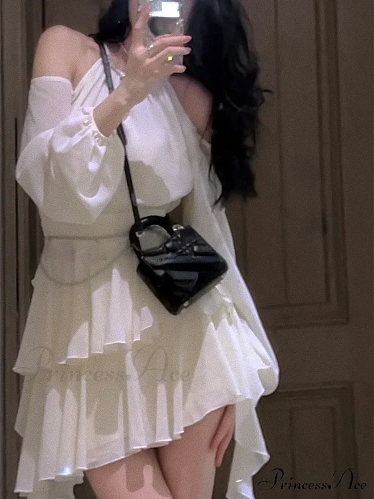 Casual Arm Autumn Korean Party Gown Long Mini Fairy Elegant Brief