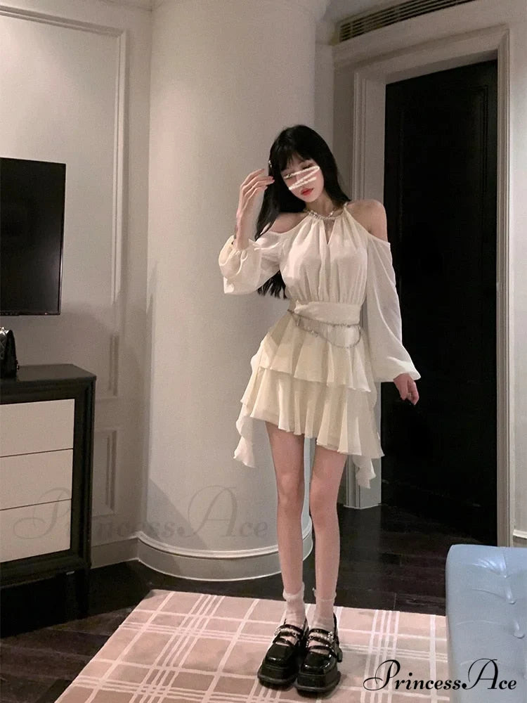Casual Arm Autumn Korean Party Gown Long Mini Fairy Elegant Brief