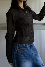 Casual Cargo Solid Lapel Zip Jacket