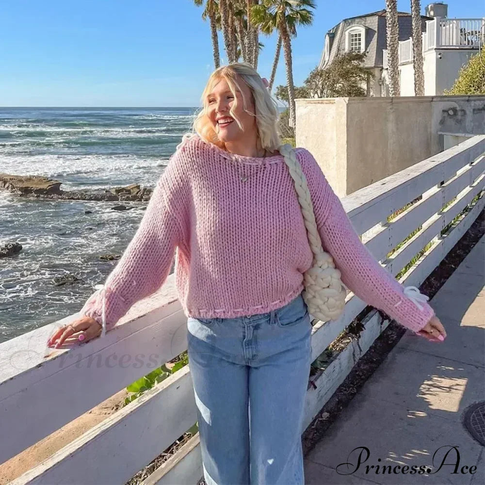 Casual Cozy Heart Print Loose O-Neck Long Sleeve Stylish Warm Sweater