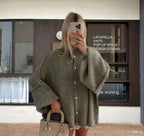Casual Cozy Loose O-Neck Elegant Solid Comfortable Lantern Sleeve Stylish Sweater