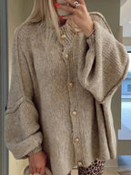 Casual Cozy Loose O-Neck Elegant Solid Comfortable Lantern Sleeve Stylish Sweater