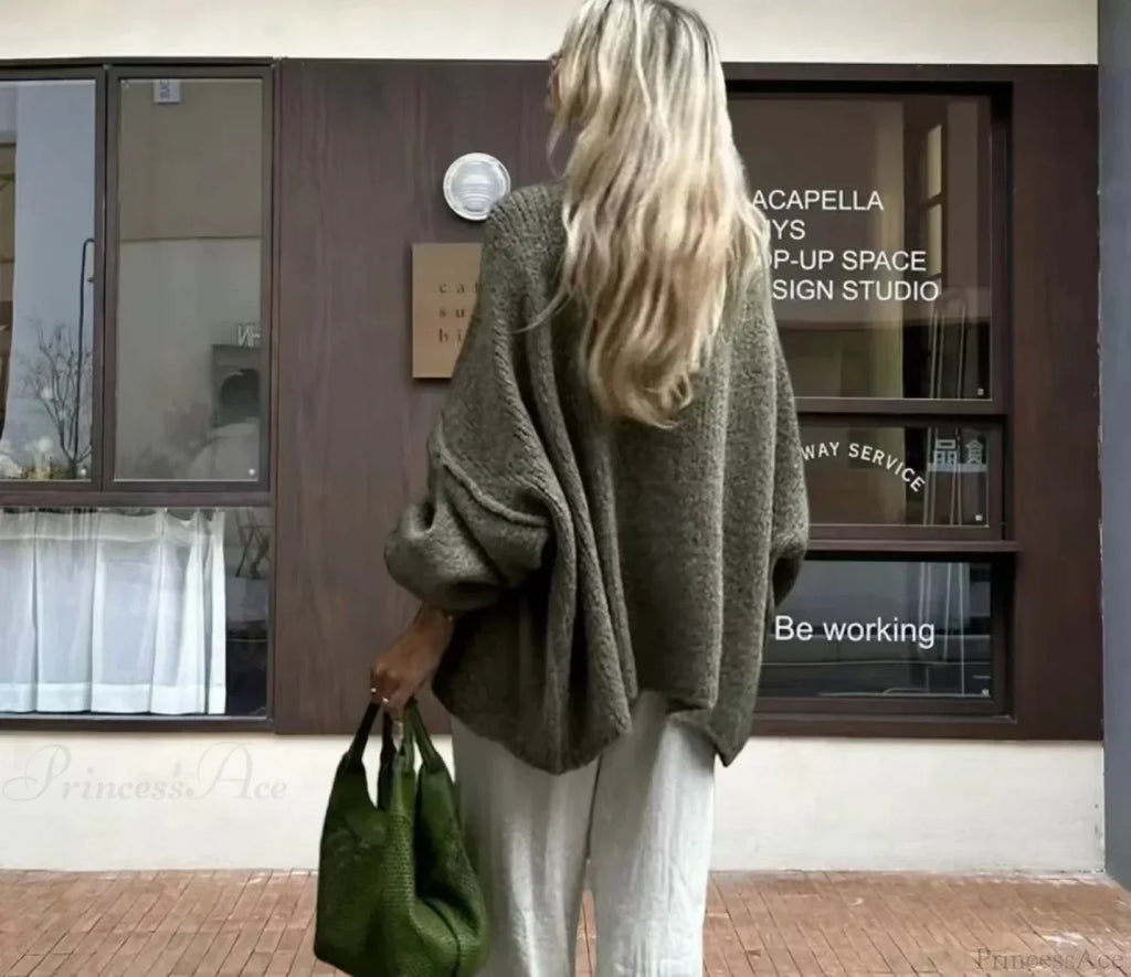 Casual Cozy Loose O-Neck Elegant Solid Comfortable Lantern Sleeve Stylish Sweater