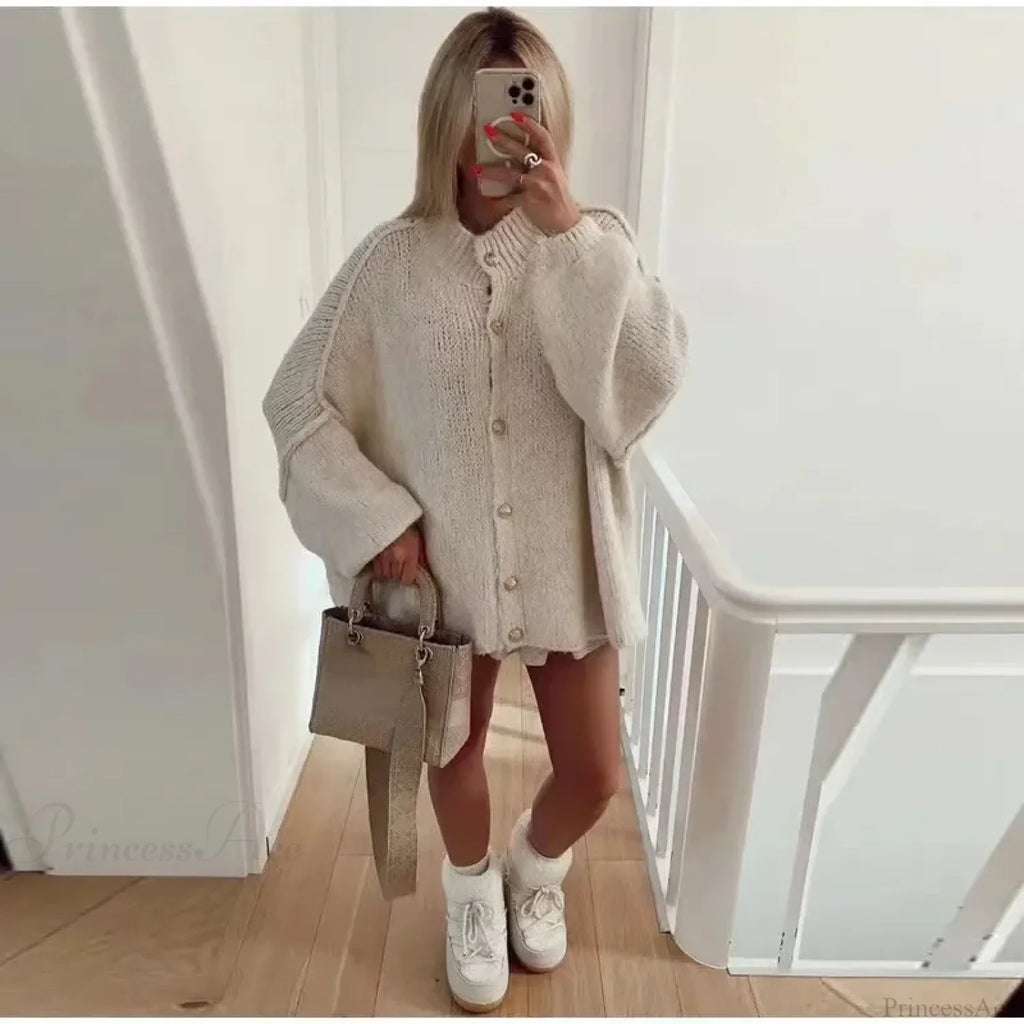 Casual Cozy Loose O-Neck Elegant Solid Comfortable Lantern Sleeve Stylish Sweater
