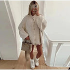 Casual Cozy Loose O-Neck Elegant Solid Comfortable Lantern Sleeve Stylish Sweater