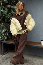 Casual Cropped Color Block Cotton Coat