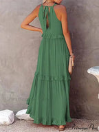 Casual Elegant Ruffle Halter Sleeveless Classic Party Outfits Beach Maxi Dress