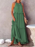 Casual Elegant Ruffle Halter Sleeveless Classic Party Outfits Beach Maxi Dress