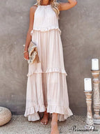 Casual Elegant Ruffle Halter Sleeveless Classic Party Outfits Beach Maxi Dress