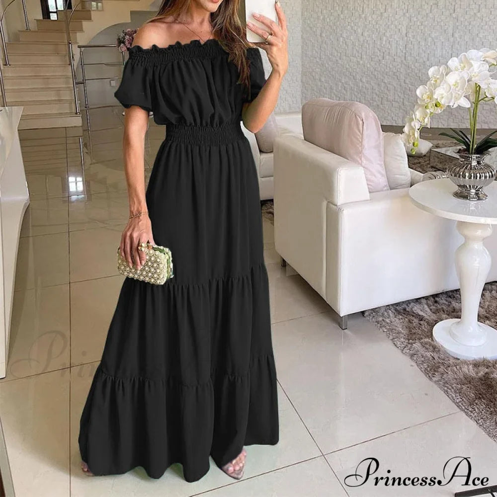 Casual Elegant Ruffle Halter Sleeveless Classic Party Outfits Beach Maxi Dress