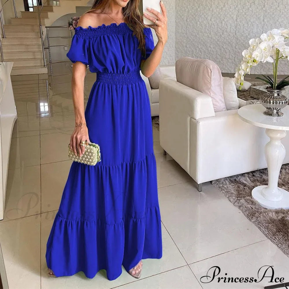 Casual Elegant Ruffle Halter Sleeveless Classic Party Outfits Beach Maxi Dress