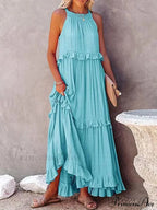 Casual Elegant Ruffle Halter Sleeveless Classic Party Outfits Beach Maxi Dress