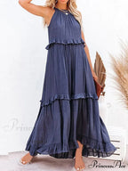 Casual Elegant Ruffle Halter Sleeveless Classic Party Outfits Beach Maxi Dress