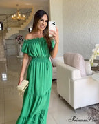 Casual Elegant Ruffle Halter Sleeveless Classic Party Outfits Beach Maxi Dress