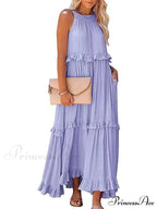 Casual Elegant Ruffle Halter Sleeveless Classic Party Outfits Beach Maxi Dress