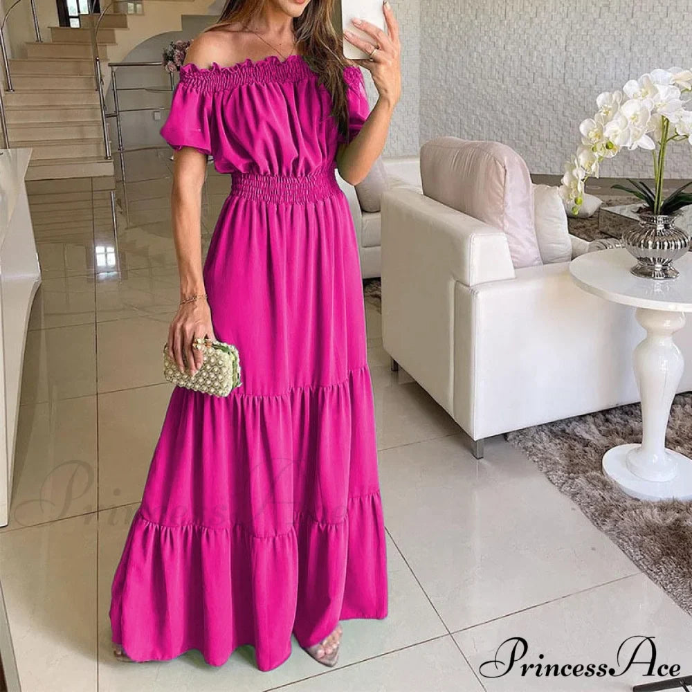 Casual Elegant Ruffle Halter Sleeveless Classic Party Outfits Beach Maxi Dress