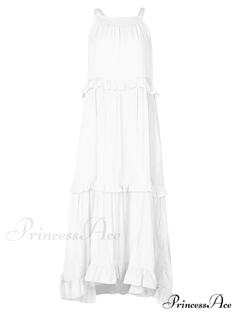 Casual Elegant Ruffle Halter Sleeveless Classic Party Outfits Beach Maxi Dress