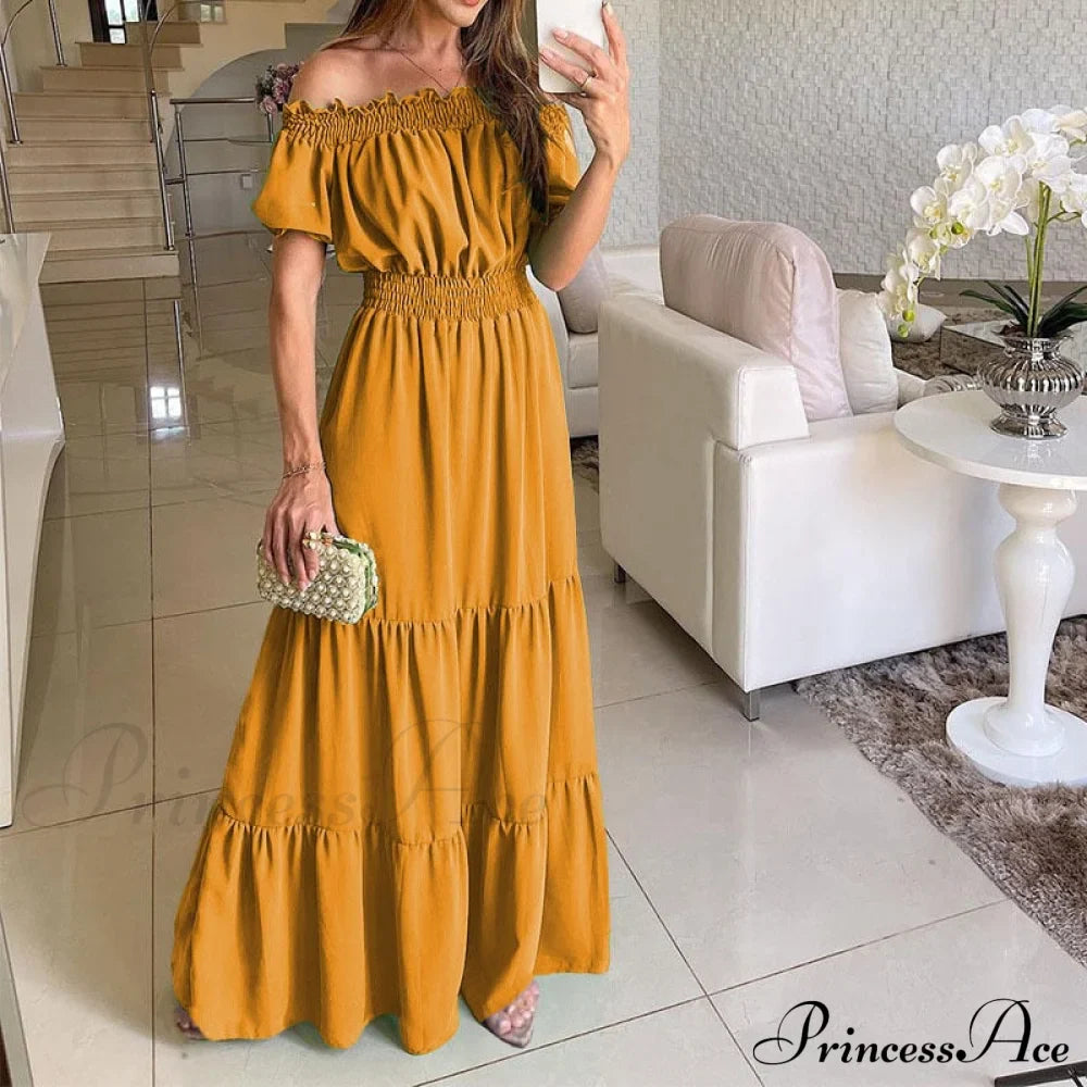 Casual Elegant Ruffle Halter Sleeveless Classic Party Outfits Beach Maxi Dress