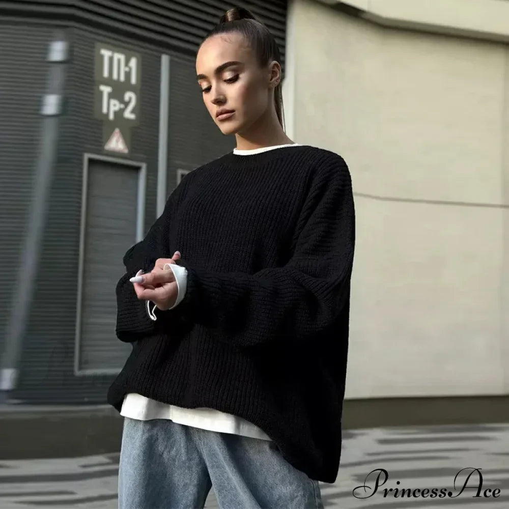 Casual Elegant Striped Cozy Oversize Autumnal Gray Sweater