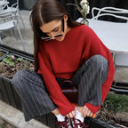 Casual Elegant Striped Cozy Oversize Autumnal Gray Sweater