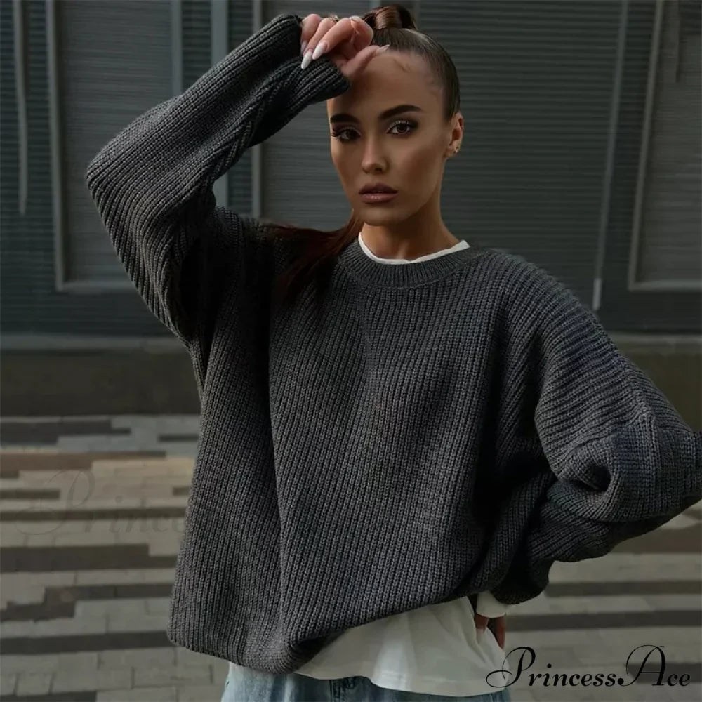 Casual Elegant Striped Cozy Oversize Autumnal Gray Sweater