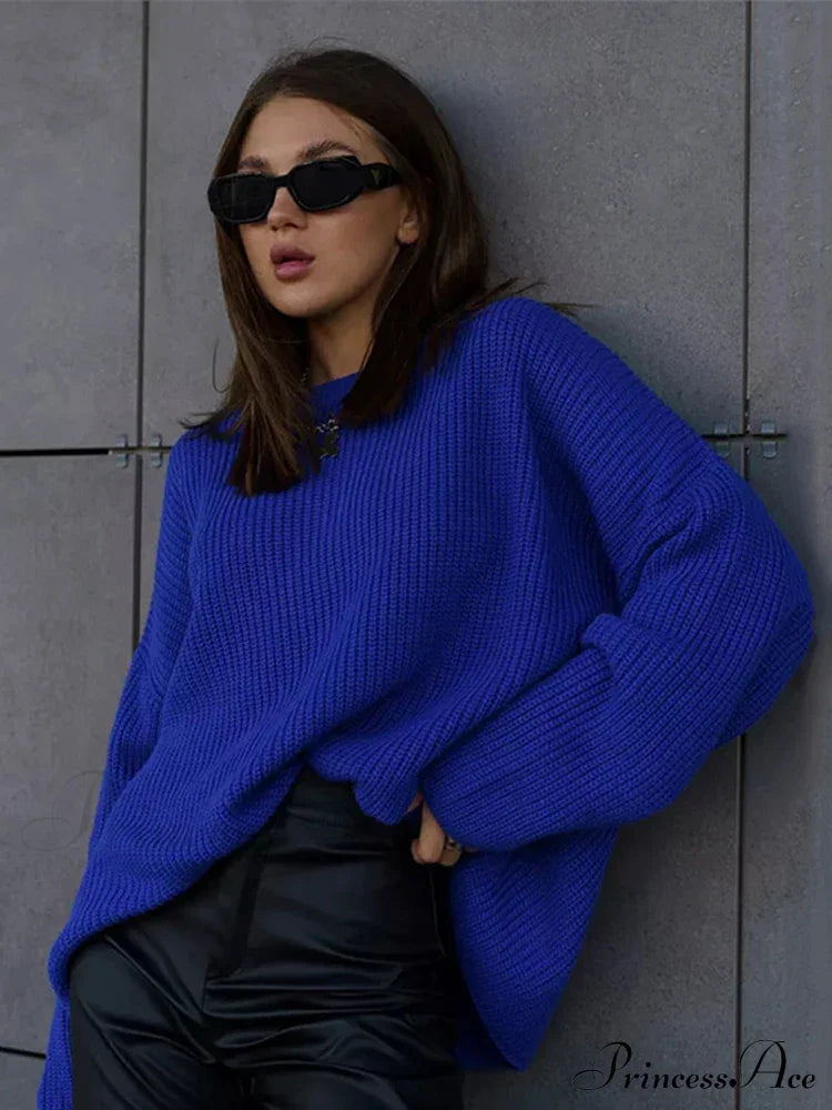 Casual Elegant Striped Cozy Oversize Autumnal Gray Sweater