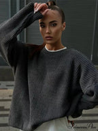 Casual Elegant Striped Cozy Oversize Autumnal Gray Sweater