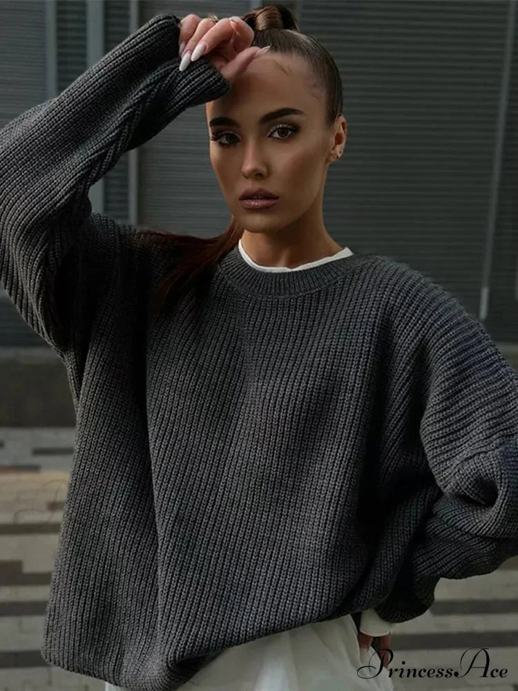 Casual Elegant Striped Cozy Oversize Autumnal Gray Sweater
