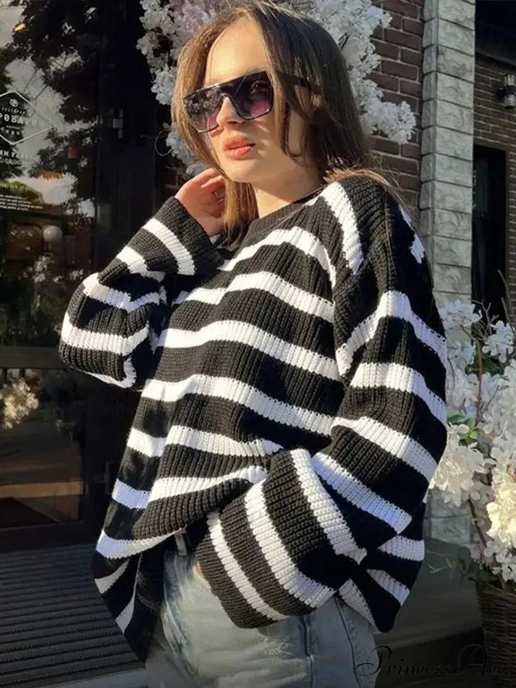 Casual Elegant Striped Cozy Oversize Autumnal Gray Sweater