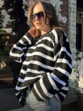 Casual Elegant Striped Cozy Oversize Autumnal Gray Sweater