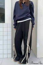Casual High Waist Wide Leg Asymmetrical Pocket Pants