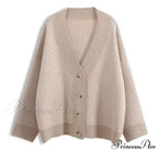 Casual Knitted Cardigan Oversize Button Front Contrast Stripe