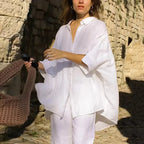 Casual Loose White Button-Up Half Sleeve Blouse