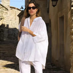 Casual Loose White Button-Up Half Sleeve Blouse