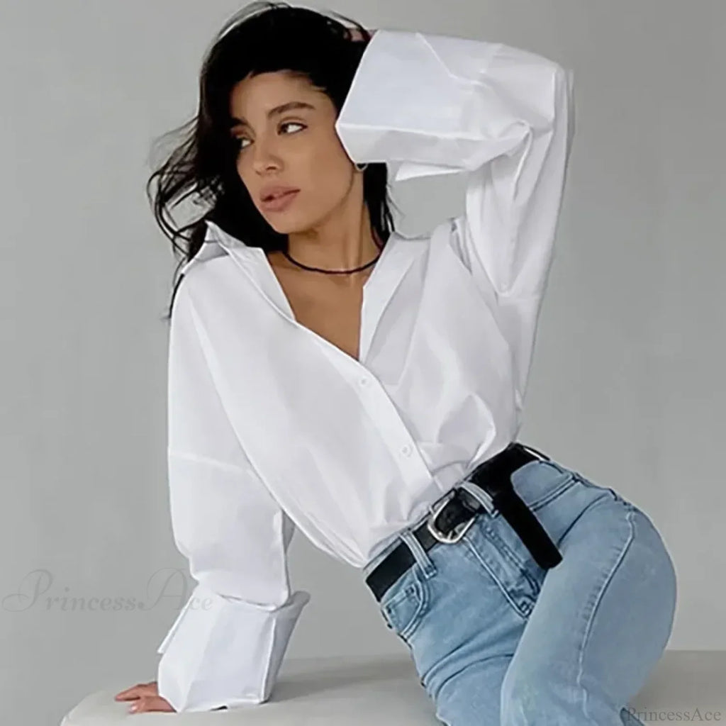 Casual Loose White Shirt Autumn Blouse