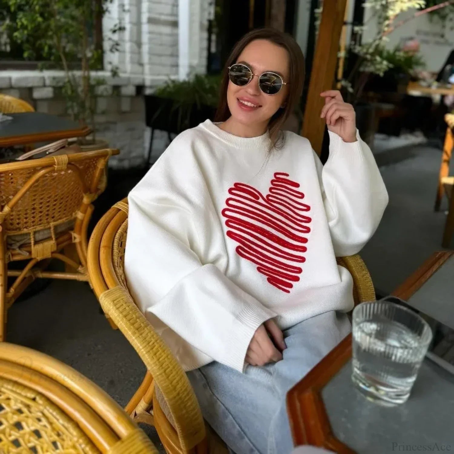 Casual Love Print O-Neck Long Sleeve Sweater