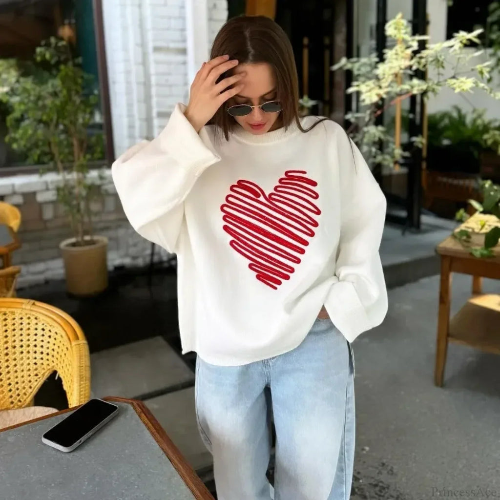Casual Love Print O-Neck Long Sleeve Sweater