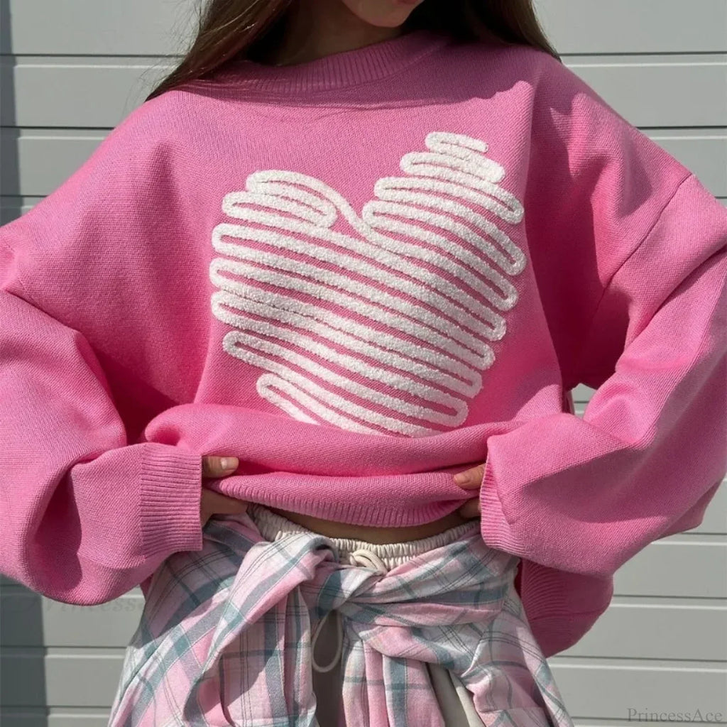 Casual Love Print O-Neck Long Sleeve Sweater