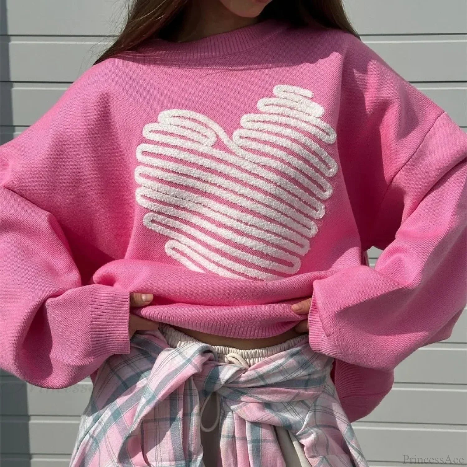Casual Love Print O-Neck Long Sleeve Sweater