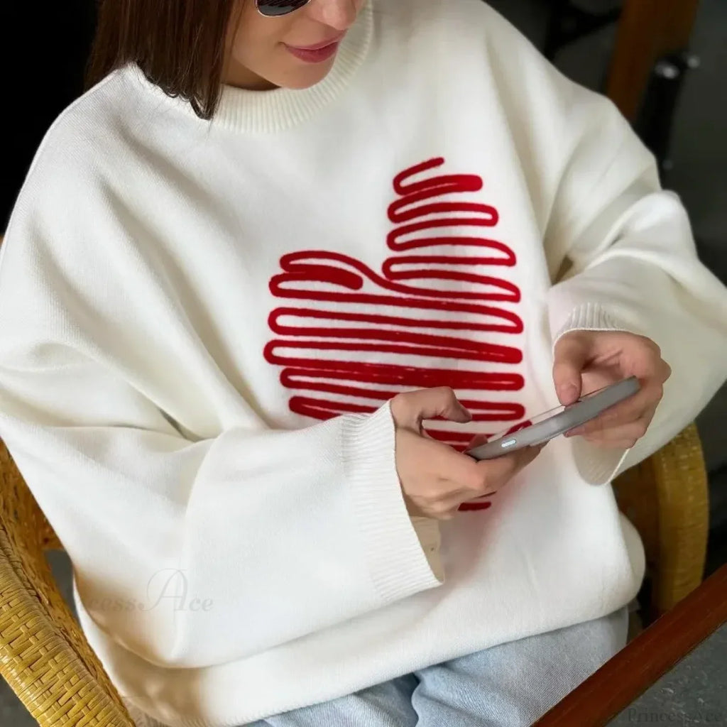 Casual Love Print O-Neck Long Sleeve Sweater