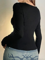 Casual Patchwork Lace Slim V-Neck Long Sleeve Knit Top