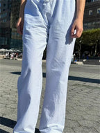 Casual Pinstripe Drawstring Loose Straight Street Pants