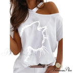 Casual Print Short Sleeve O-Neck Tops