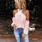 Casual Solid Color Halter Neck Strapless T-Shirt