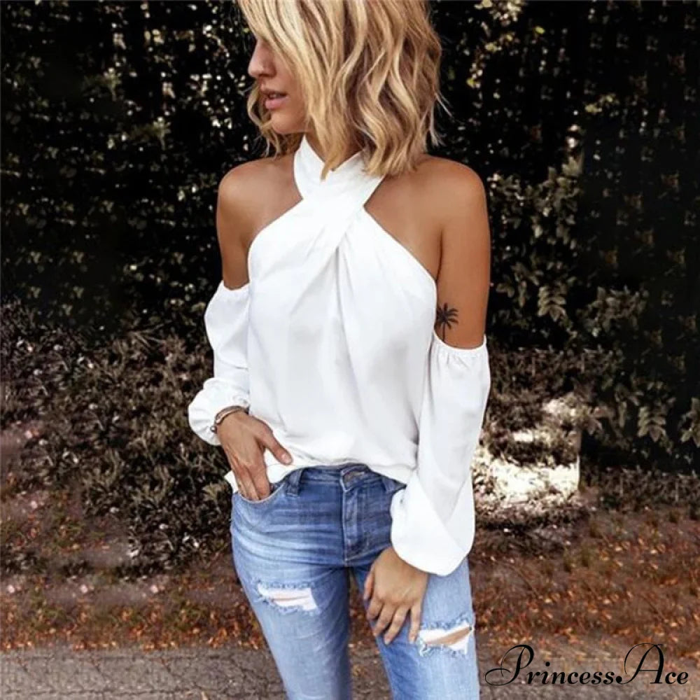 Casual Solid Color Halter Neck Strapless T-Shirt