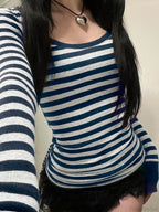 Casual Slim Striped Autumn Spring Basic O-Neck Knit Top