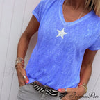 Casual Solid Color Short Sleeve V Neck T-Shirt